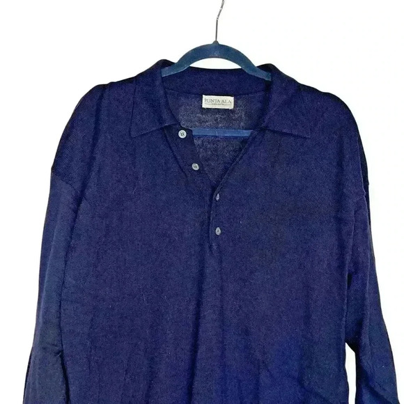 Punta Ala Sz L Merino Wool Pullover Sweater Collared Preppy Dark Academia - Picture 7 of 11
